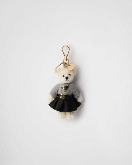 Prada White Teddy Bag Charm With Metal Ring