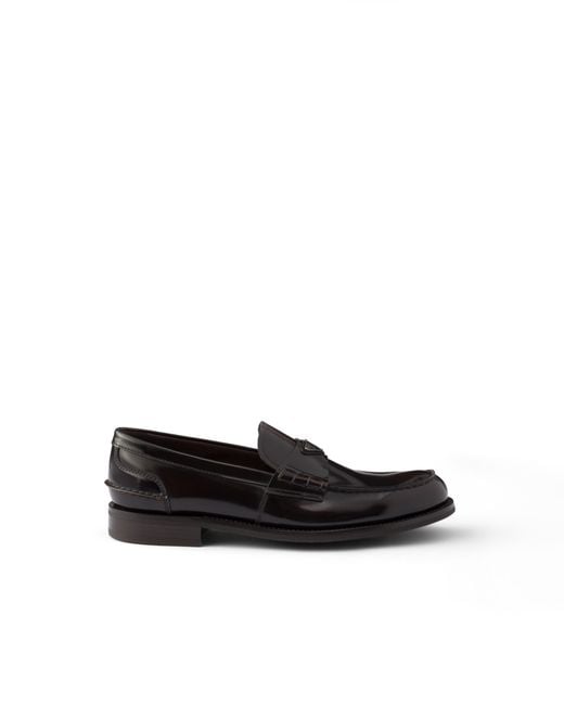 Prada Black Brushed Leather Loafers, Size 7 for men