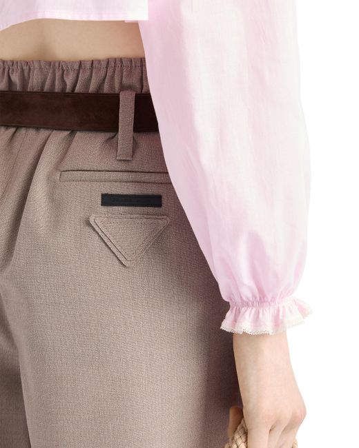 Pantalones Cortos De Lana Mouliné Prada de color White
