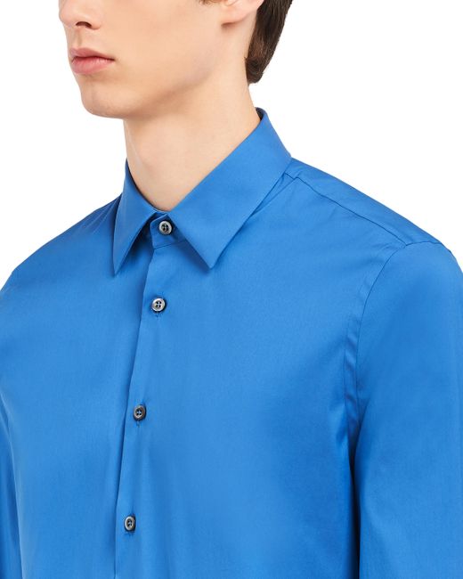 Prada Blue Stretch Poplin Shirt for men