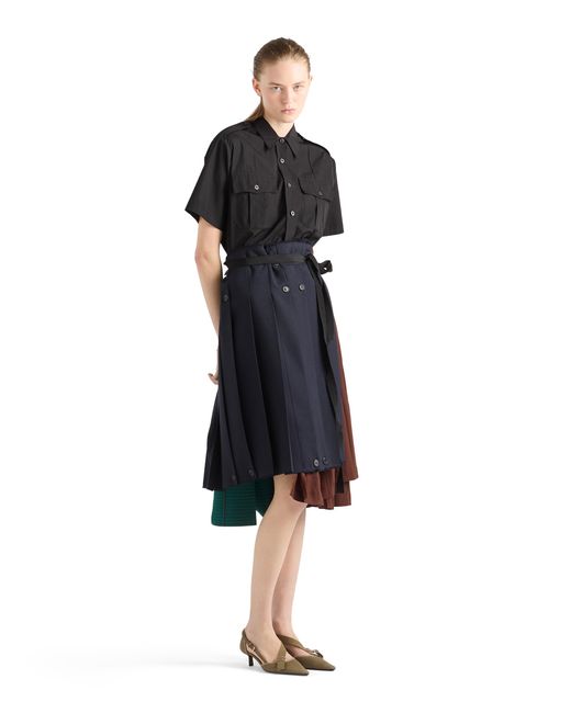 Prada Black Rush Stitch Fabric Patchwork Skirt