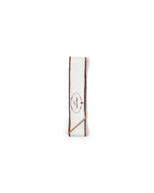 Prada White Printed Silk Twill Jacquard Skinny Scarf