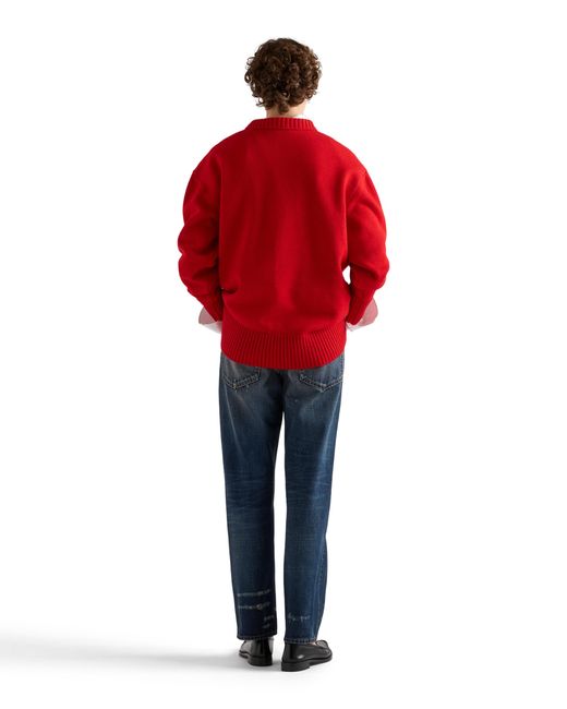 Prada Red Wool Cardigan With Bow