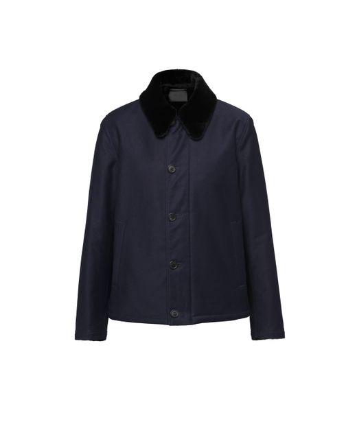Prada Blue Blouson Jacket With Shearling Collar for men