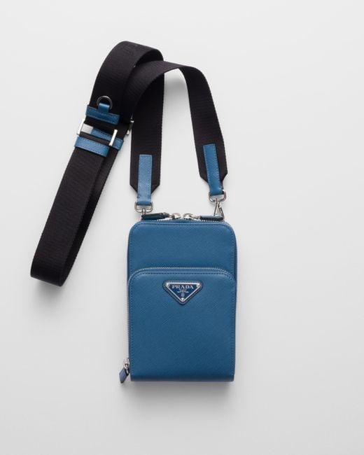 Prada Blue Saffiano Leather Phone Case for men