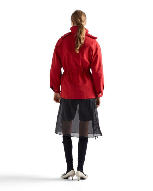 Prada Red Technical Fabric Parka With Shearling Trim