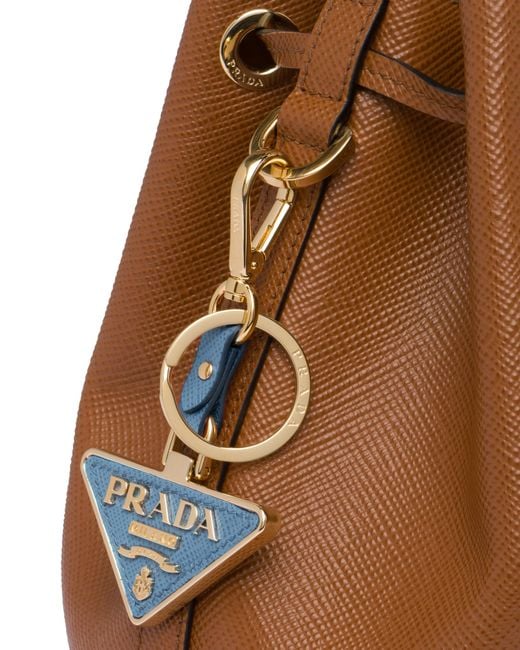 Prada Blue Saffiano Leather And Metal Keychain