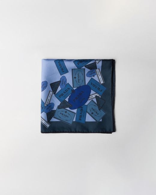 Prada Blue Printed Twill Scarf 55X55 for men