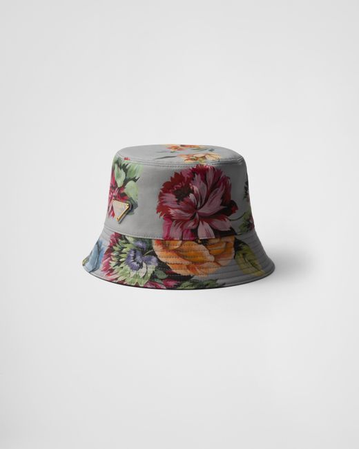 Prada White Reversible Printed Cotton Bucket Hat