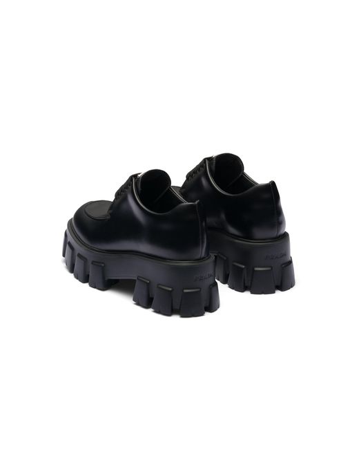 Prada Black Monolith Schnürschuhe Aus Gebürstetem Leder