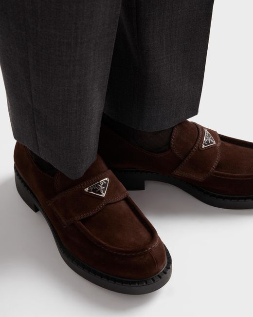 Prada Brown Chocolate Suede Loafers for men
