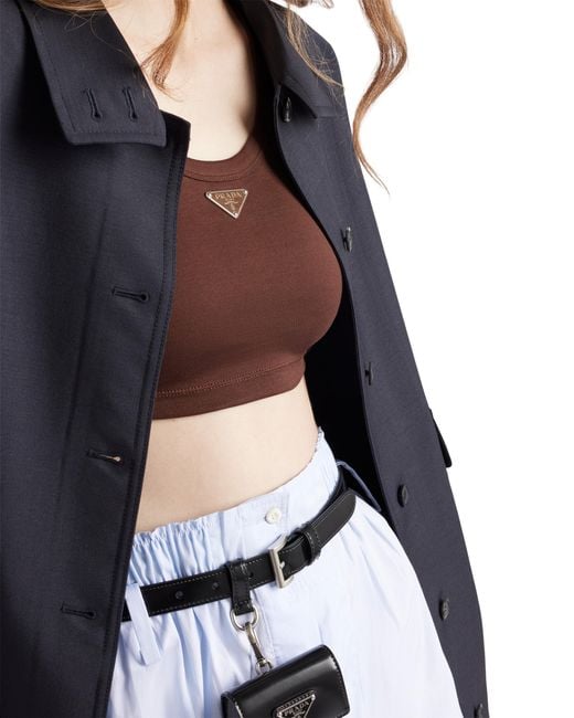 Prada Brown Ribbed Triangle Crop Top