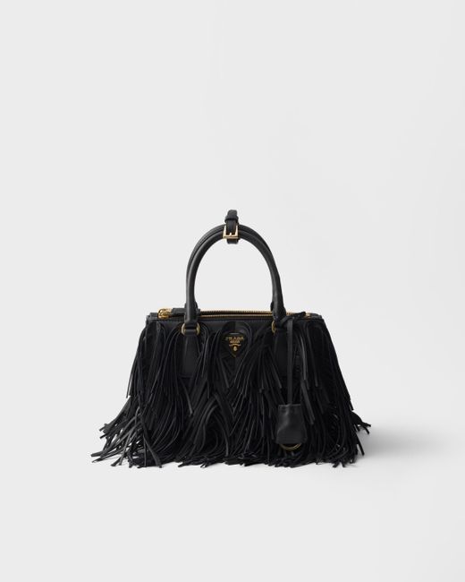 Prada Black Kleine Galleria Tasche Aus Leder Mit Fransen