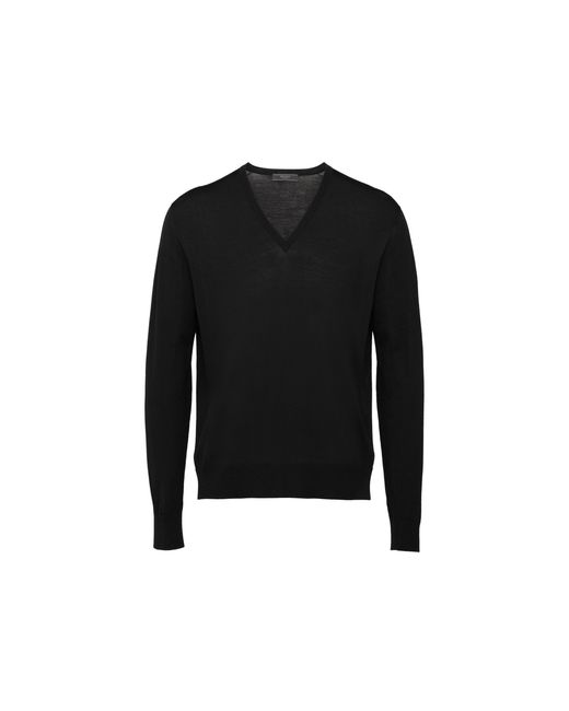 Prada Black Knitted V-Neck Sweater for men