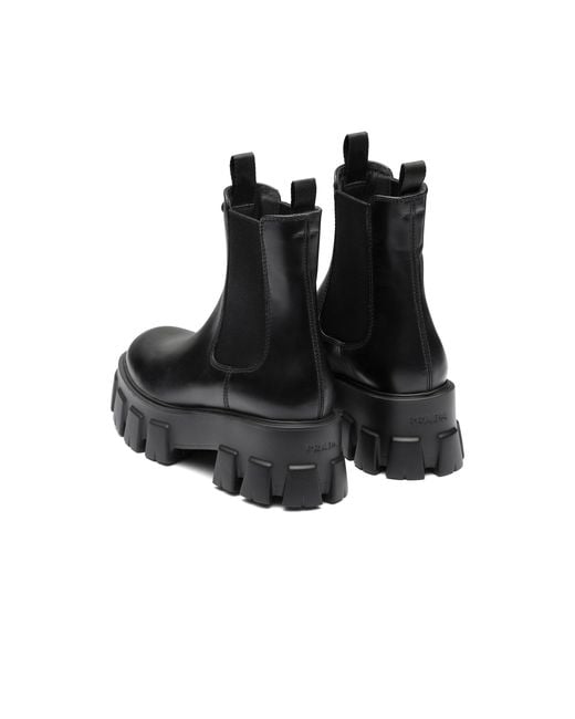 Prada Black Leather Monolith Ankle Boots 55