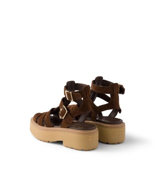 Prada Brown Suede Gladiator Sandals, Cocoa, Size 35