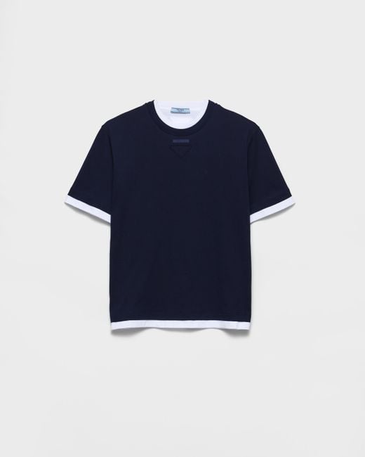 Prada Blue T-Shirt Aus Baumwoll-Jersey