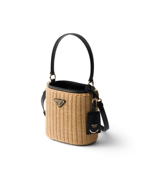 Prada White Wicker And Leather Bucket Bag