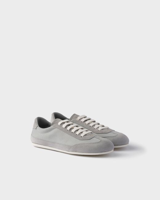 Prada White Suede And Fabric Sneakers for men
