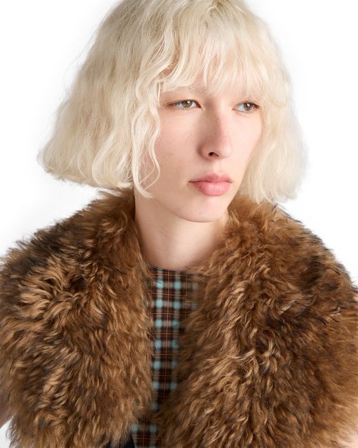 Prada Natural Checked Georgette Dress
