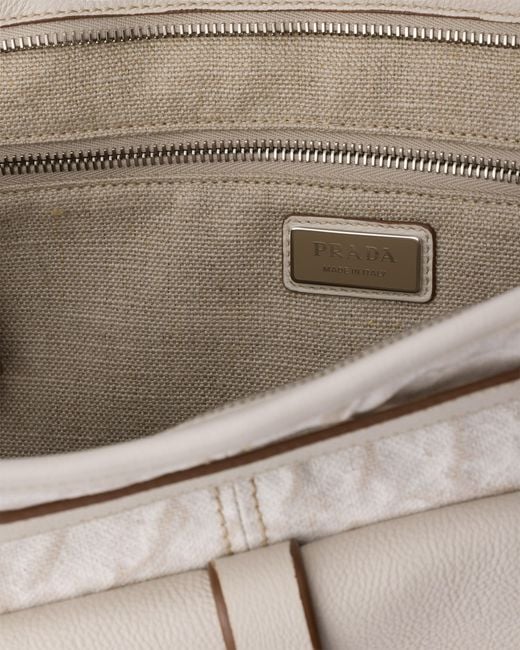 Prada White Bonnie Printed Linen And Leather Tote Bag for men