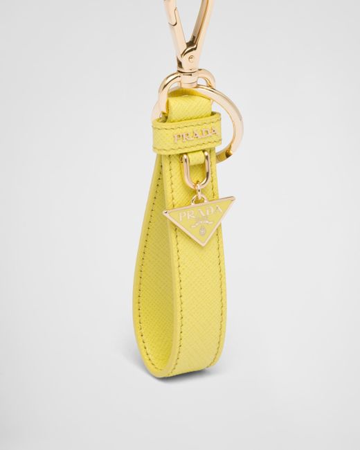 Prada White Saffiano Leather Keychain