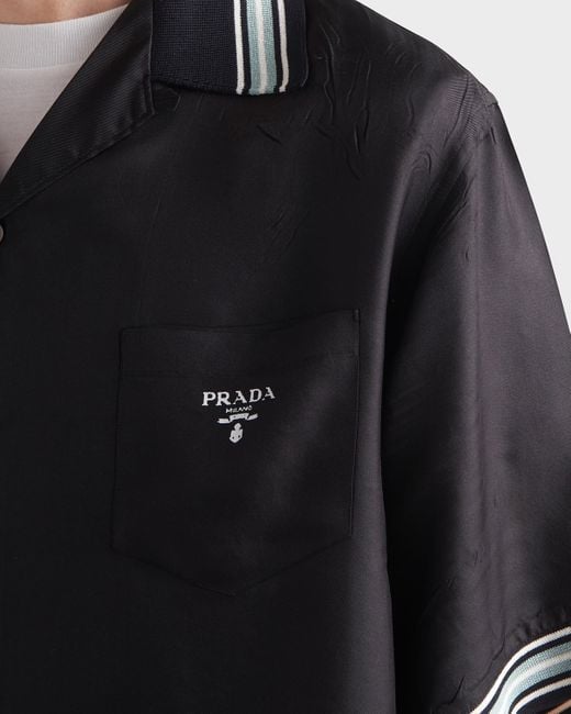 Prada Black Short-Sleeved Silk Twill Shirt for men