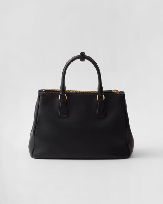Prada Black Large Galleria Leather Bag With Floral Appliqués