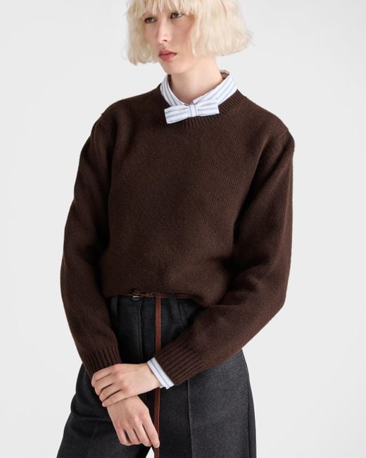 Prada Brown Wool And Cashmere Crew-Neck Sweater