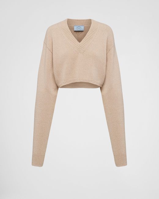 Prada Natural Wool And Cashmere V-Neck Sweater