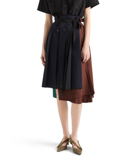 Prada Black Rush Stitch Fabric Patchwork Skirt