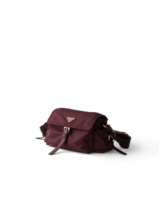 Prada Brown Explore Medium Re-Nylon Shoulder Bag With Flap, Burgundy