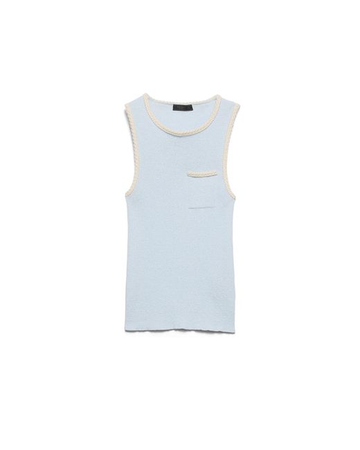 Prada Blue Embroidered Cotton Tank Top for men