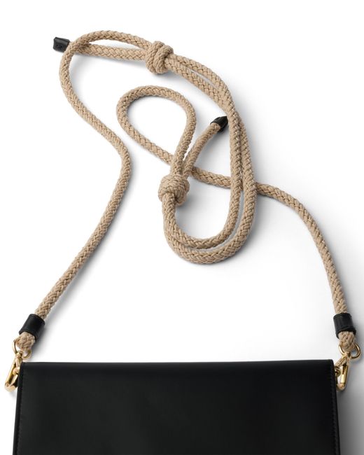 Prada Black Leather Wallet With Shoulder Strap