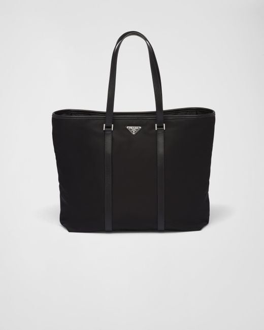Prada Re nylon And Saffiano Leather Tote Bag in Black for Men
