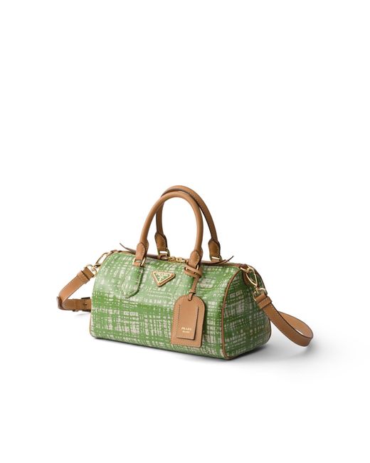 Prada Green Small Linen Blend And Leather Top-Handle Bag