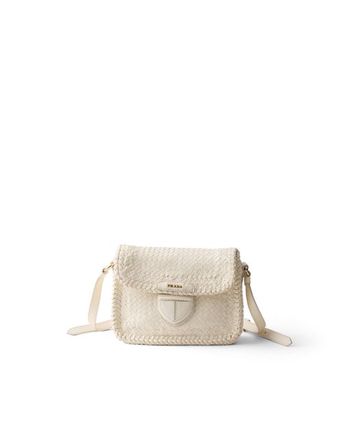 Prada Natural Woven Leather Mini Shoulder Bag