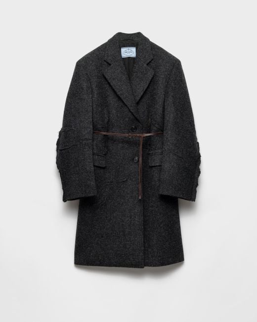 Prada Black Einreihiger Mantel Aus Shetlandwolle
