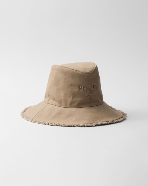 Prada Natural Wide-Brimmed Drill Bucket Hat