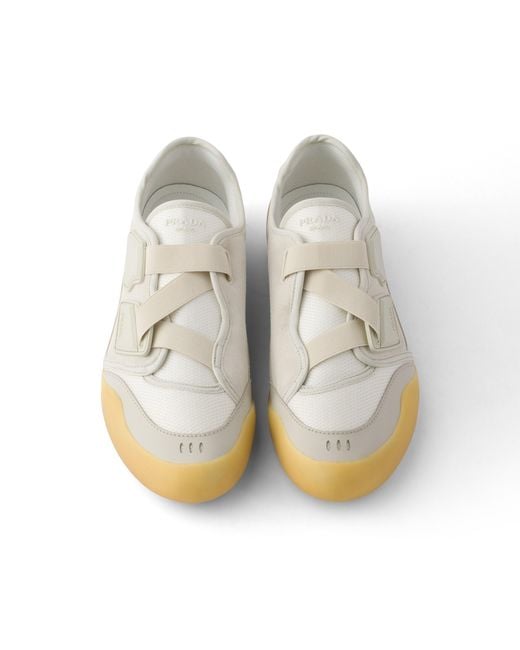 Prada White Speedrock Leather And Mesh Fabric Sneakers, Size 5,5 for men