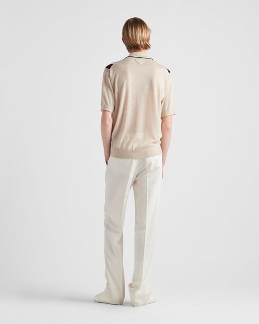 Prada White Argyle Knit Cashmere Polo Shirt for men