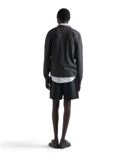 Prada Black Long-Sleeved Cotton Polo Shirt, Carbone for men