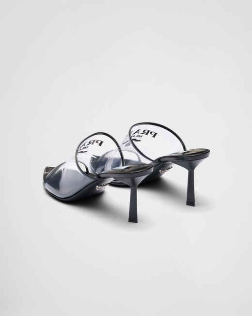 Prada Logo-print Plexiglas High-heel Slides in Blue | Lyst