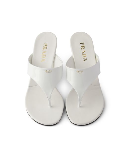 Prada White Patent Leather Thong Sandals