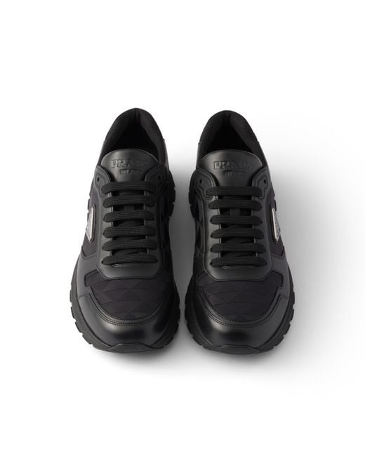 Prada Black Prax 2.0 Re-Nylon And Leather Sneakers, Size 5 for men