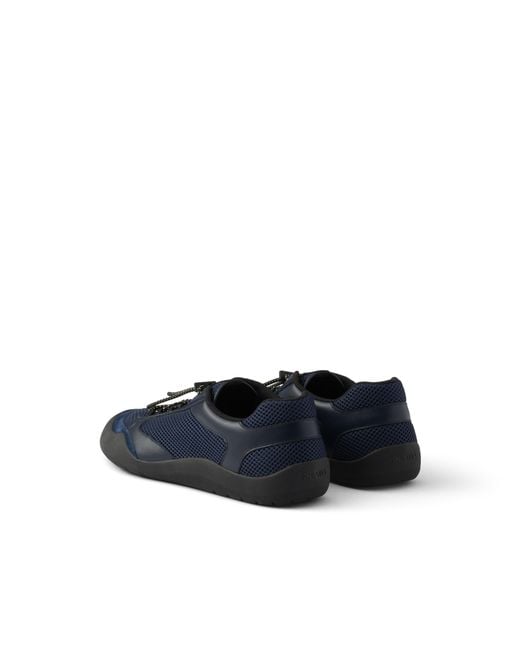 Prada Blue Speedrock Leather And Mesh Fabric Sneakers for men