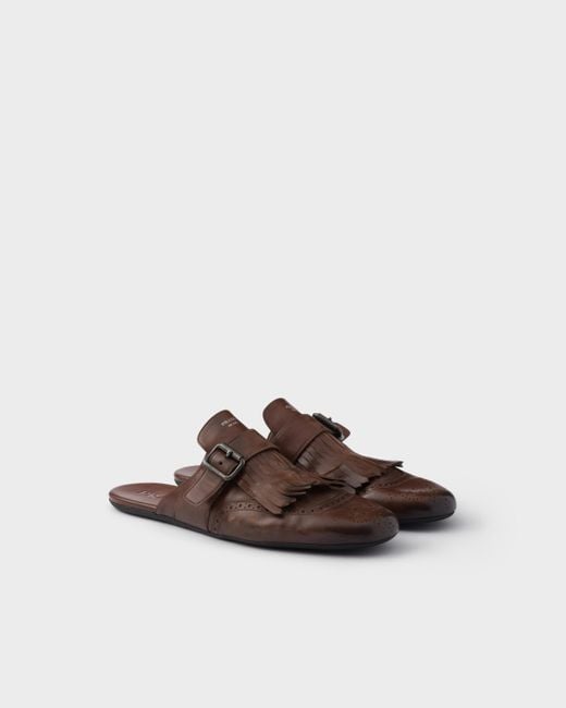 Mules En Cuir Effet Vieilli Shuffle Avec Bride À Boucle Et Frange Prada pour homme en coloris Brown