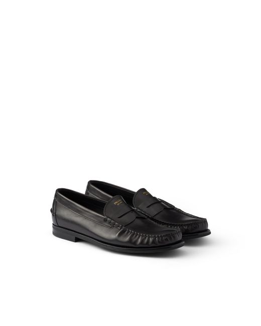 Prada Black Antiqued Leather Loafers, Size 6 for men