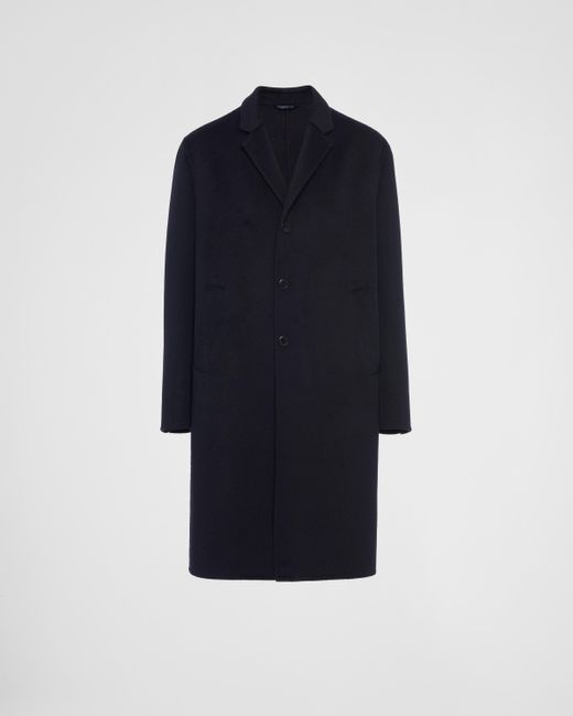 Prada Blue Single-breasted Wool Blend Coat for men
