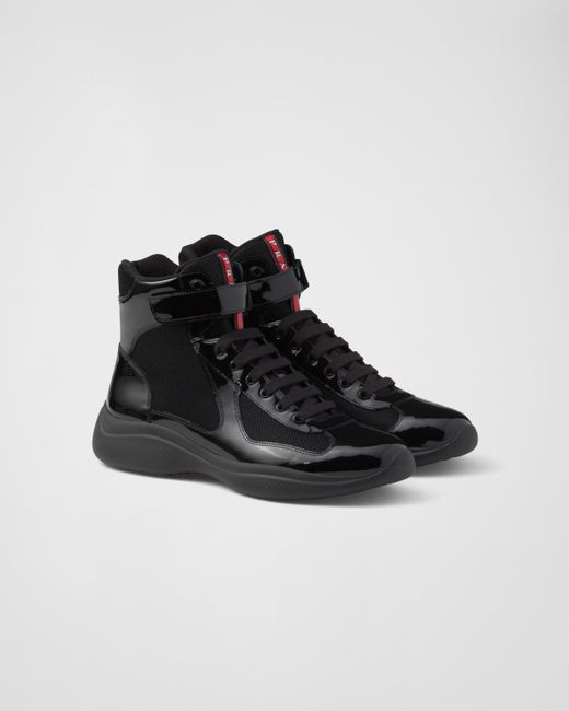 Prada Black America's Cup High-top Patent Leather Sneakers for men